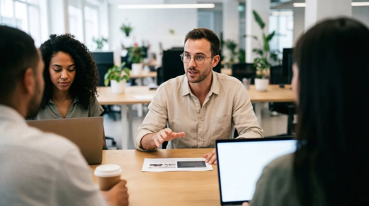 Discussion entre un client et un comptable autour d'un bureau en journée