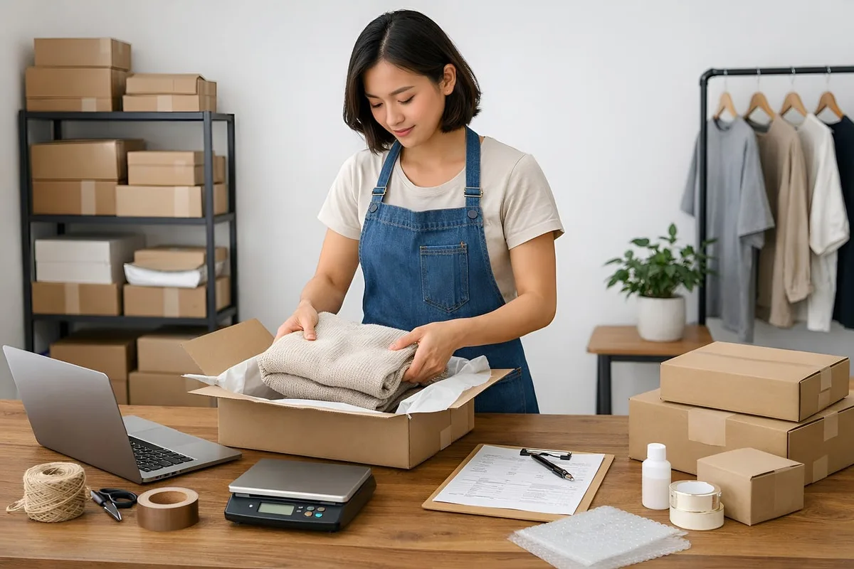 Propriétaire d'une petite boutique corrigeant du contenu sur un ordinateur